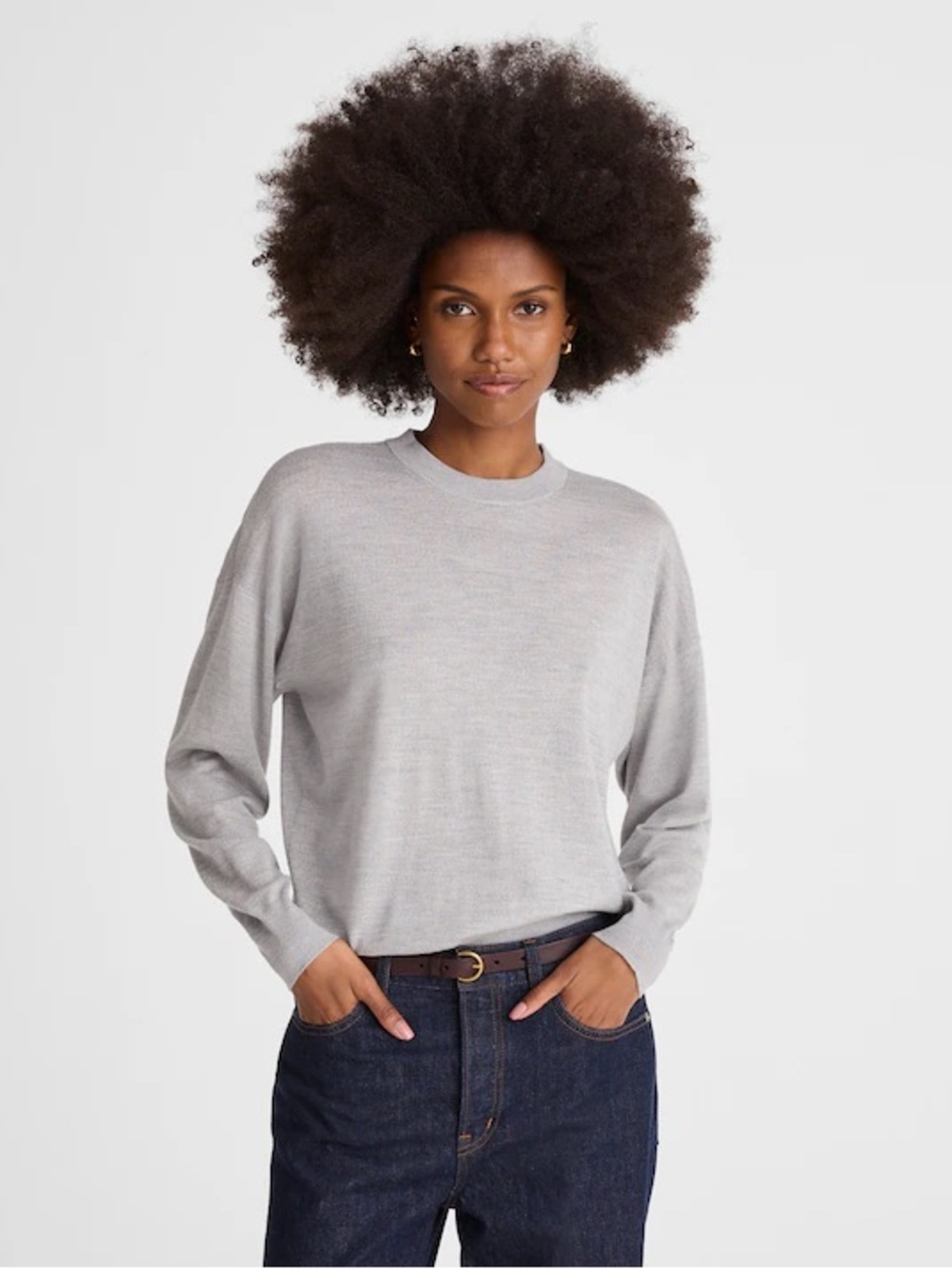 Madewell women’s Drop-Shoulder Sweater Merino Wool light heather gray Size S NWT
